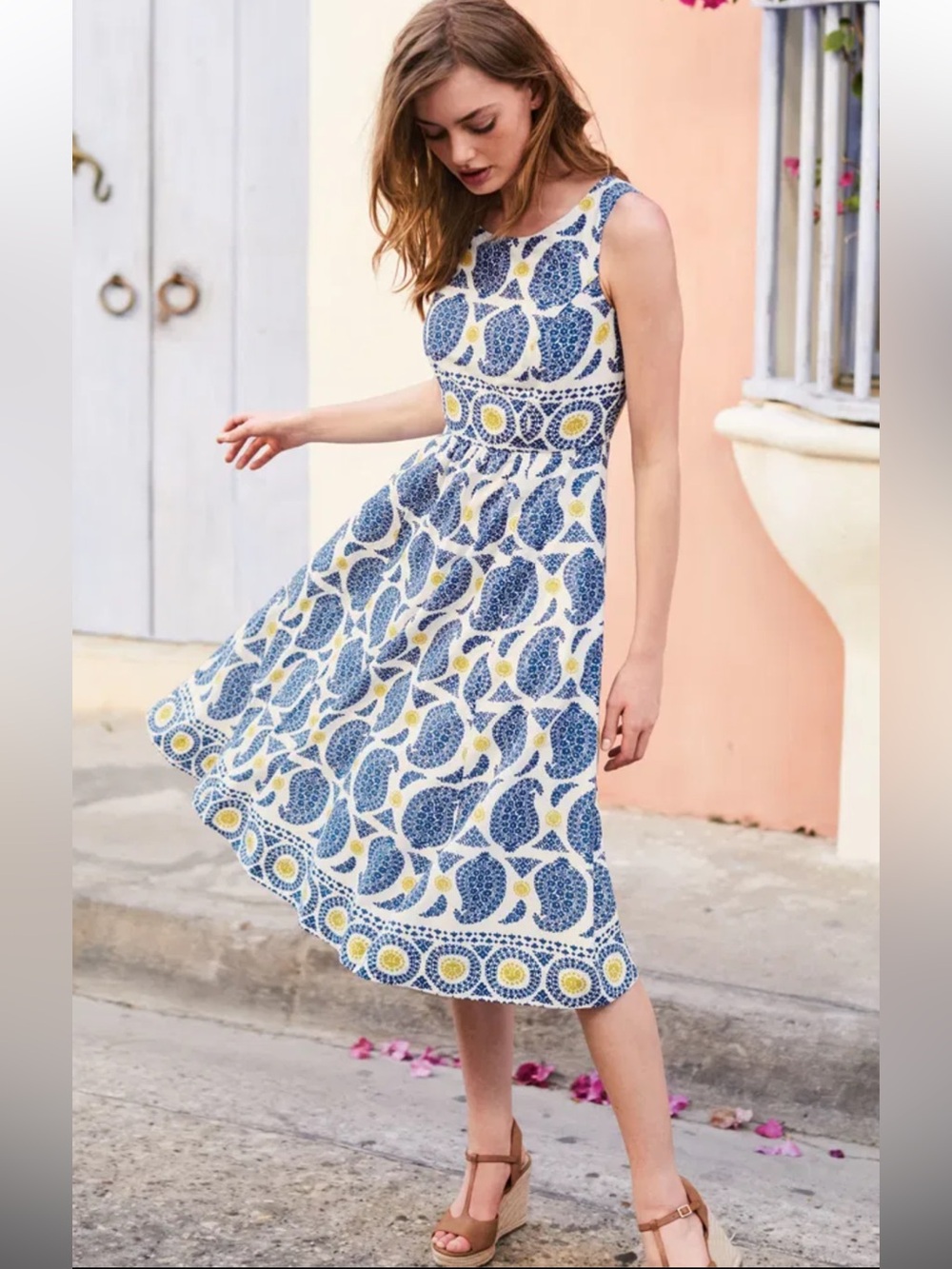 NWOT - Boden Lizzie Midi Dress in Klein Blue Duo Paisley print, size 2